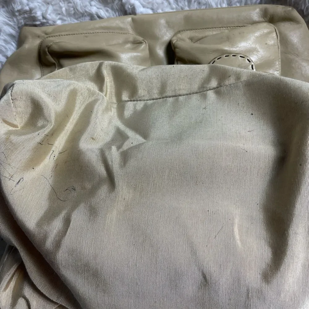 Badgley Mischka leather Beige extra large Satchel gold tone& brown stitch accent